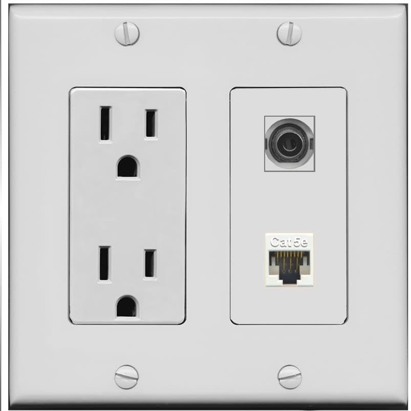 RiteAV 15 Amp Power Outlet and 3.5mm CAT5E Wall Plate [Gray]