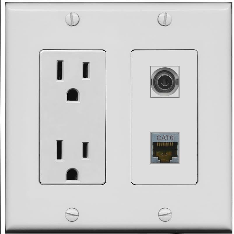 RiteAV 15 Amp Power Outlet and 3.5mm CAT6-SHIELDED Wall Plate [Gray]
