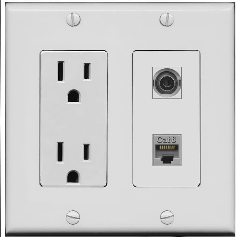 RiteAV 15 Amp Power Outlet and 3.5mm CAT6 Wall Plate [Gray]