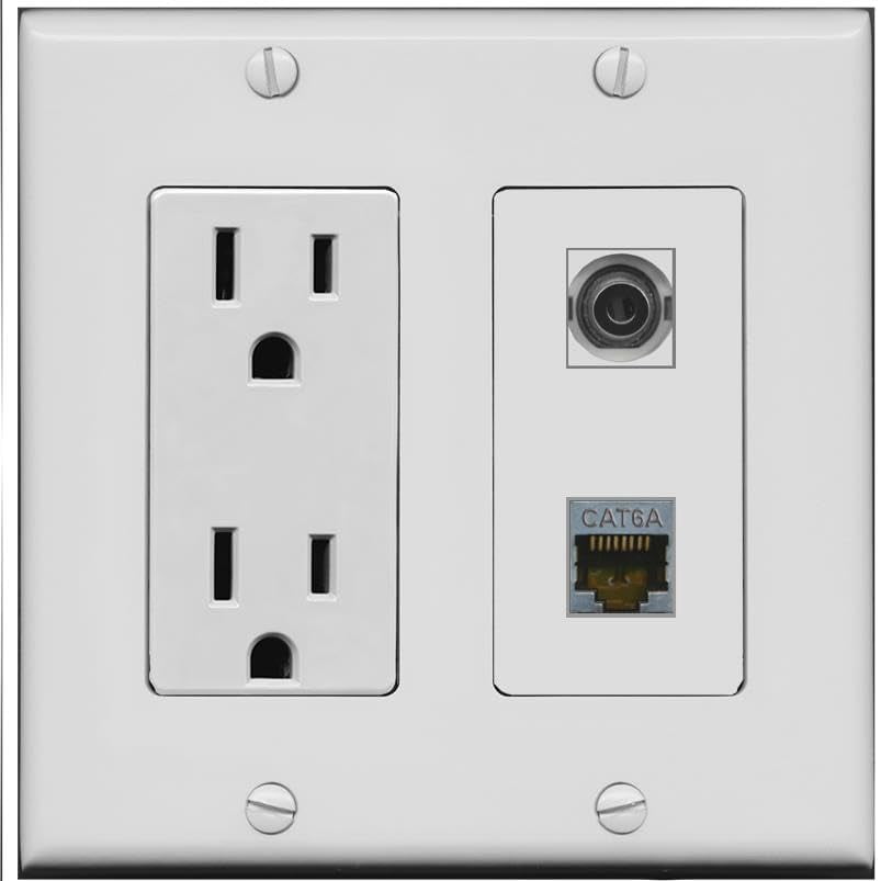 RiteAV 15 Amp Power Outlet and 3.5mm CAT6A Wall Plate [Gray]