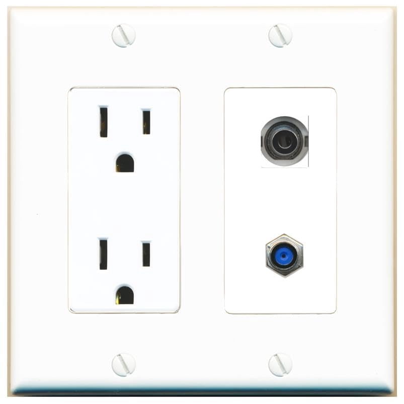 RiteAV 15 Amp Power Outlet and 3.5mm F81 Wall Plate Decorative [White]