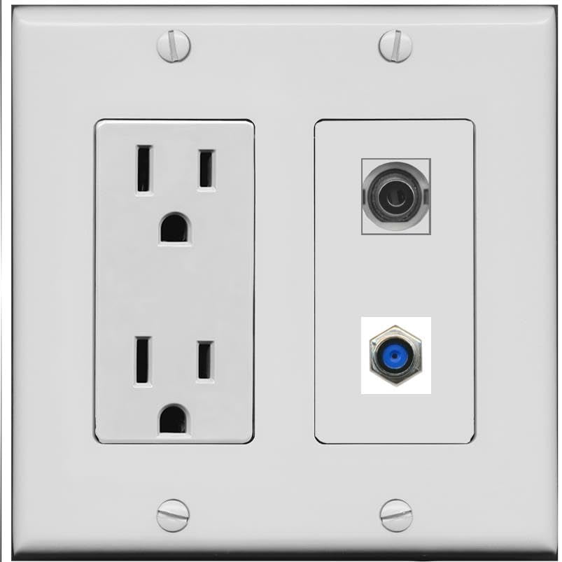 RiteAV 15 Amp Power Outlet and 3.5mm F81 Wall Plate [Gray]