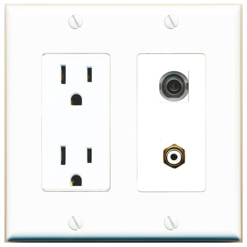 RiteAV 15 Amp Power Outlet and 3.5mm RCA-White Wall Plate Decorative [White]
