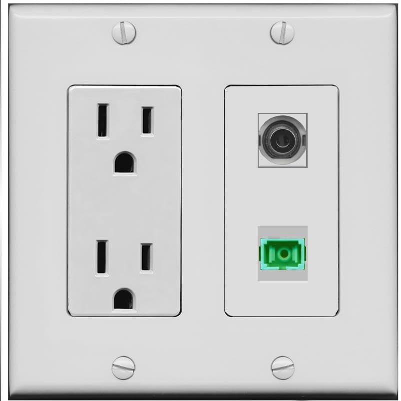 RiteAV 15 Amp Power Outlet and 3.5mm SC-APC-SX Wall Plate [Gray]