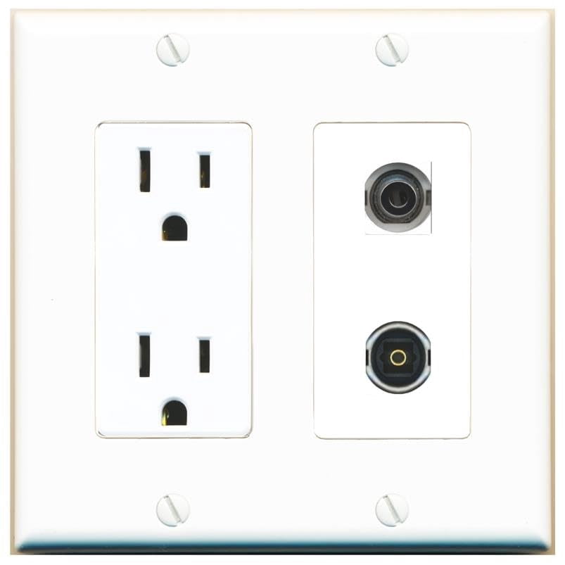 RiteAV 15 Amp Power Outlet and 3.5mm TOSLINK Wall Plate Decorative [White]