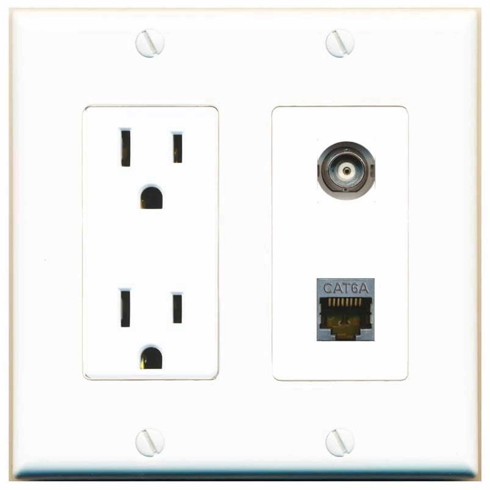 RiteAV 15 Amp Power Outlet and BNC CAT6A Wall Plate Decorative [White]