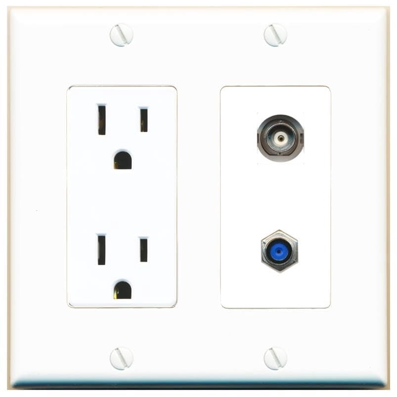 RiteAV 15 Amp Power Outlet and BNC F81 Wall Plate Decorative [White]
