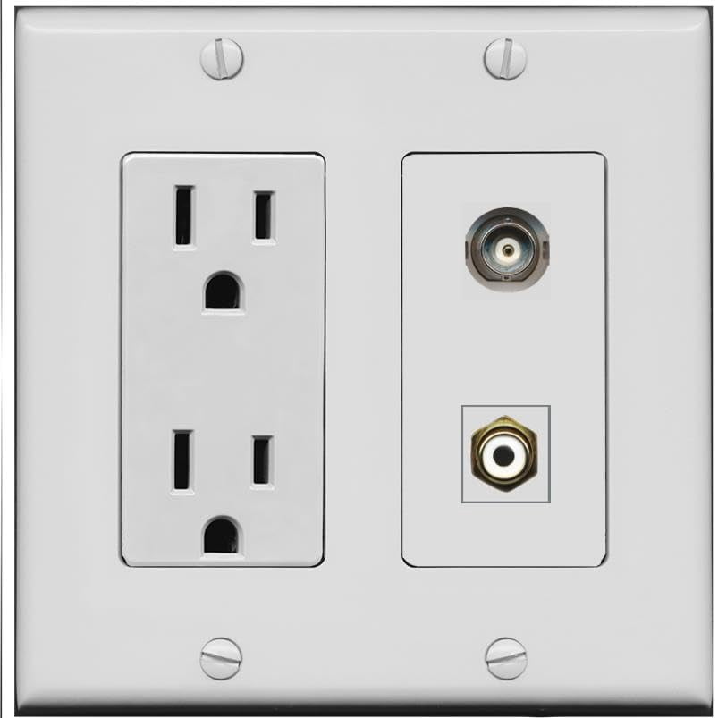 RiteAV 15 Amp Power Outlet and BNC RCA-White Wall Plate [Gray]