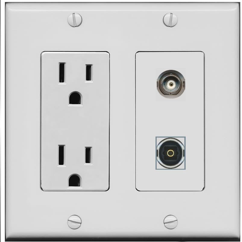 RiteAV 15 Amp Power Outlet and BNC TOSLINK Wall Plate [Gray]