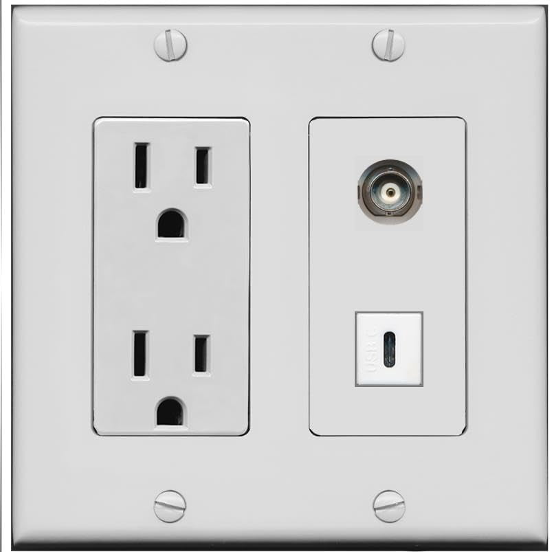 RiteAV 15 Amp Power Outlet and BNC USBC Wall Plate [Gray]