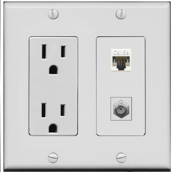RiteAV 15 Amp Power Outlet and CAT5E Coax Wall Plate [Gray]