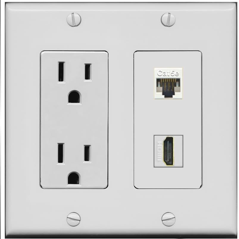 RiteAV 15 Amp Power Outlet and CAT5E HDMI Wall Plate [Gray]
