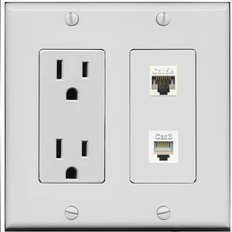 RiteAV 15 Amp Power Outlet and CAT5E Phone Wall Plate [Gray]