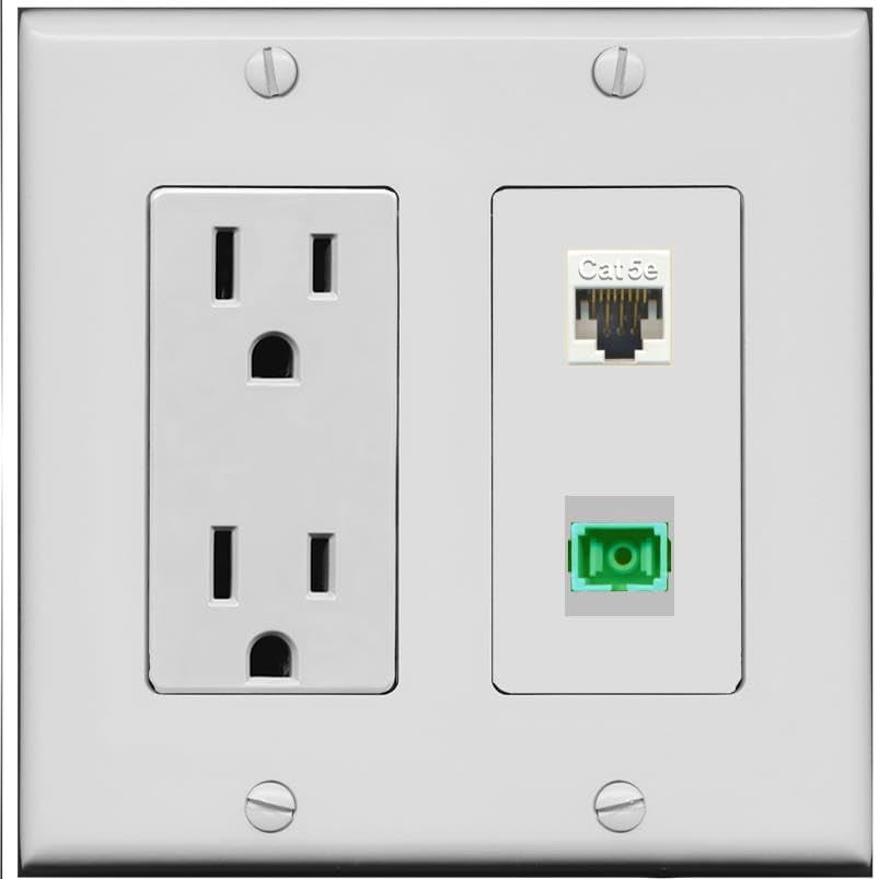 RiteAV 15 Amp Power Outlet and CAT5E SC-APC-SX Wall Plate [Gray]