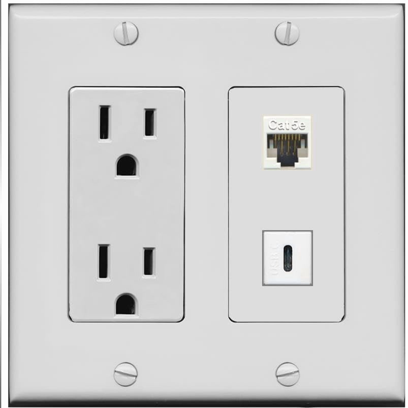 RiteAV 15 Amp Power Outlet and CAT5E USBC Wall Plate [Gray]