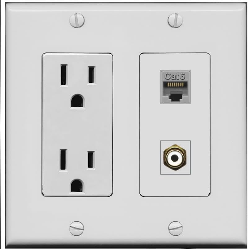 RiteAV 15 Amp Power Outlet and CAT6 RCA-White Wall Plate [Gray]