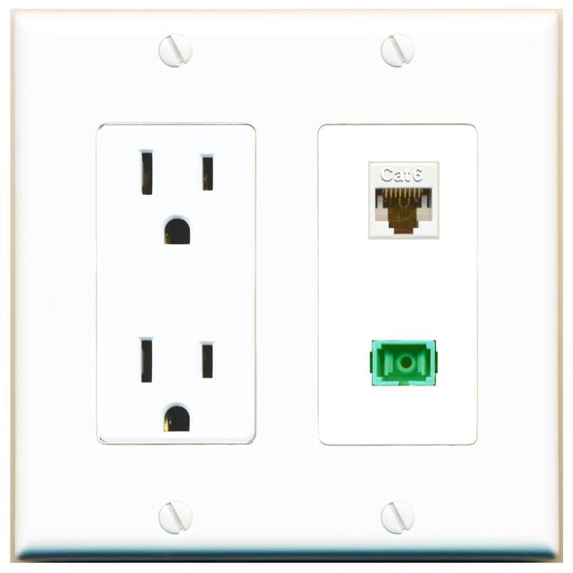 RiteAV 15 Amp Power Outlet and CAT6 SC-APC-SX Wall Plate Decorative [White]