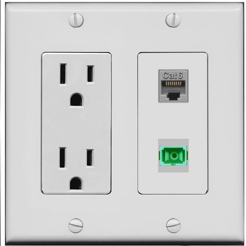 RiteAV 15 Amp Power Outlet and CAT6 SC-APC-SX Wall Plate [Gray]