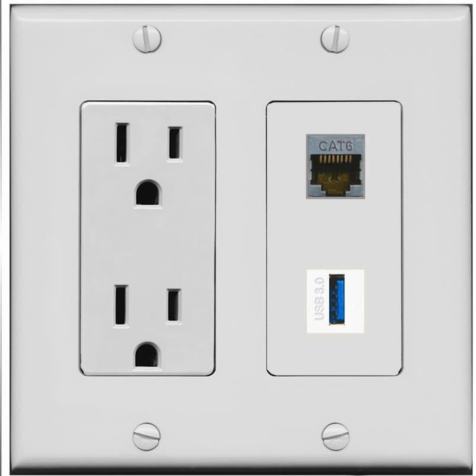 RiteAV 15 Amp Power Outlet and CAT6-SHIELDED USB-3 Wall Plate [Gray]