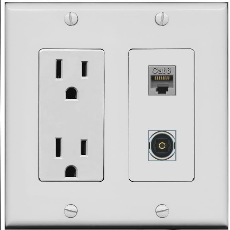 RiteAV 15 Amp Power Outlet and CAT6 TOSLINK Wall Plate [Gray]