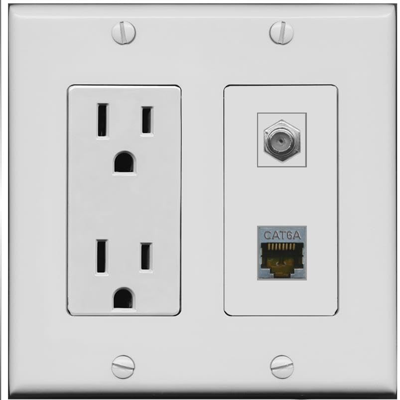 RiteAV 15 Amp Power Outlet and CAT6A Coax Wall Plate [Gray]