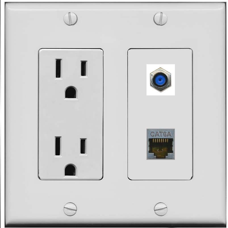 RiteAV 15 Amp Power Outlet and CAT6A F81 Wall Plate [Gray]