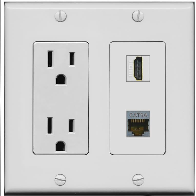 RiteAV 15 Amp Power Outlet and CAT6A HDMI Wall Plate [Gray]