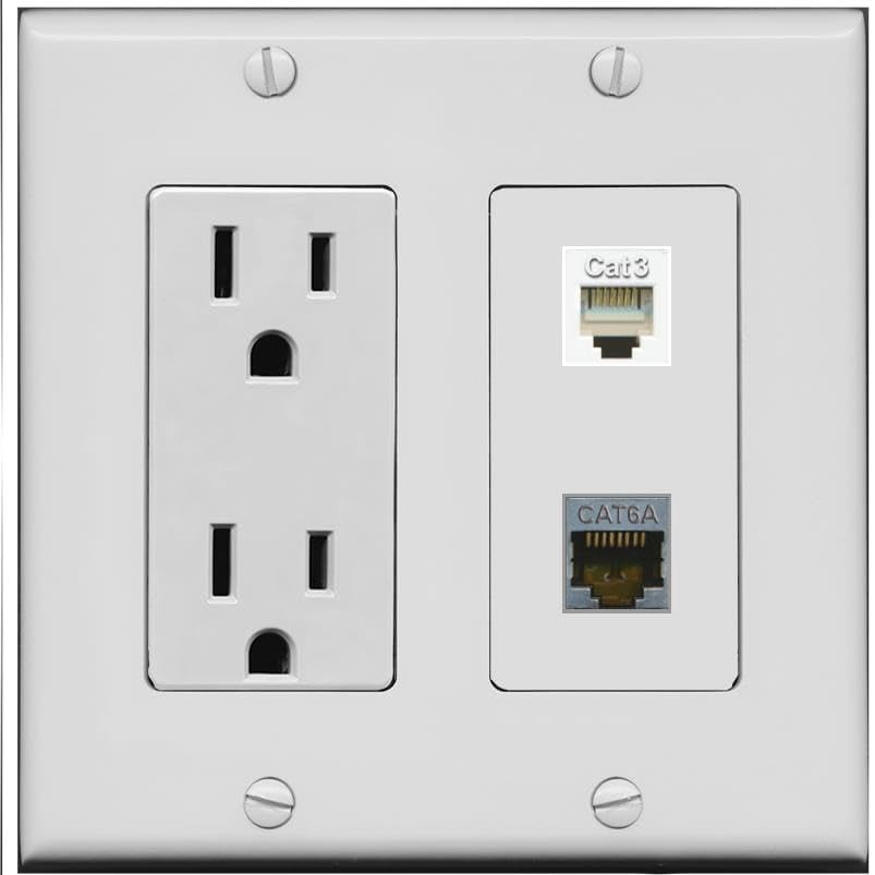 RiteAV 15 Amp Power Outlet and CAT6A Phone Wall Plate [Gray]
