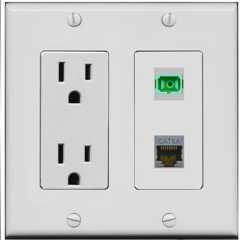 RiteAV 15 Amp Power Outlet and CAT6A SC-APC-SX Wall Plate [Gray]