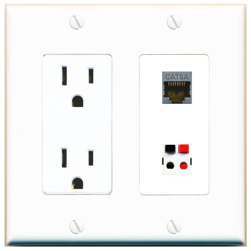 RiteAV 15 Amp Power Outlet and CAT6A Speaker Wall Plate Decorative [White]