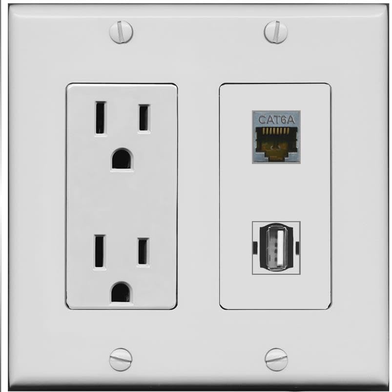 RiteAV 15 Amp Power Outlet and CAT6A USB2 Wall Plate [Gray]
