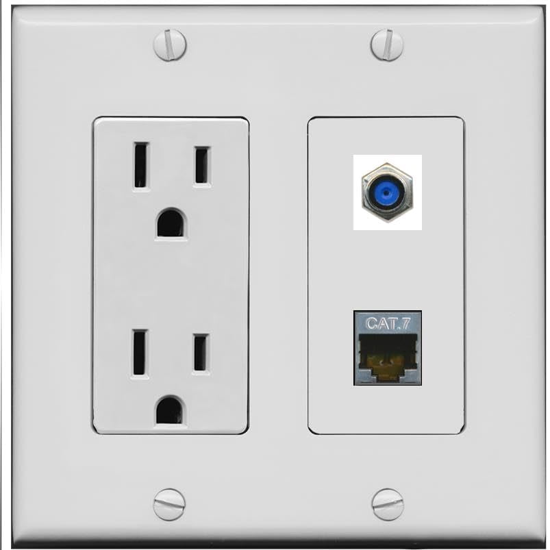 RiteAV 15 Amp Power Outlet and CAT7 F81 Wall Plate [Gray]