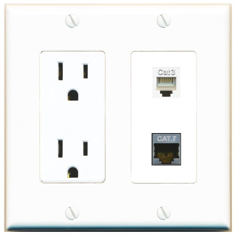 RiteAV 15 Amp Power Outlet and CAT7 Phone Wall Plate Decorative [White]