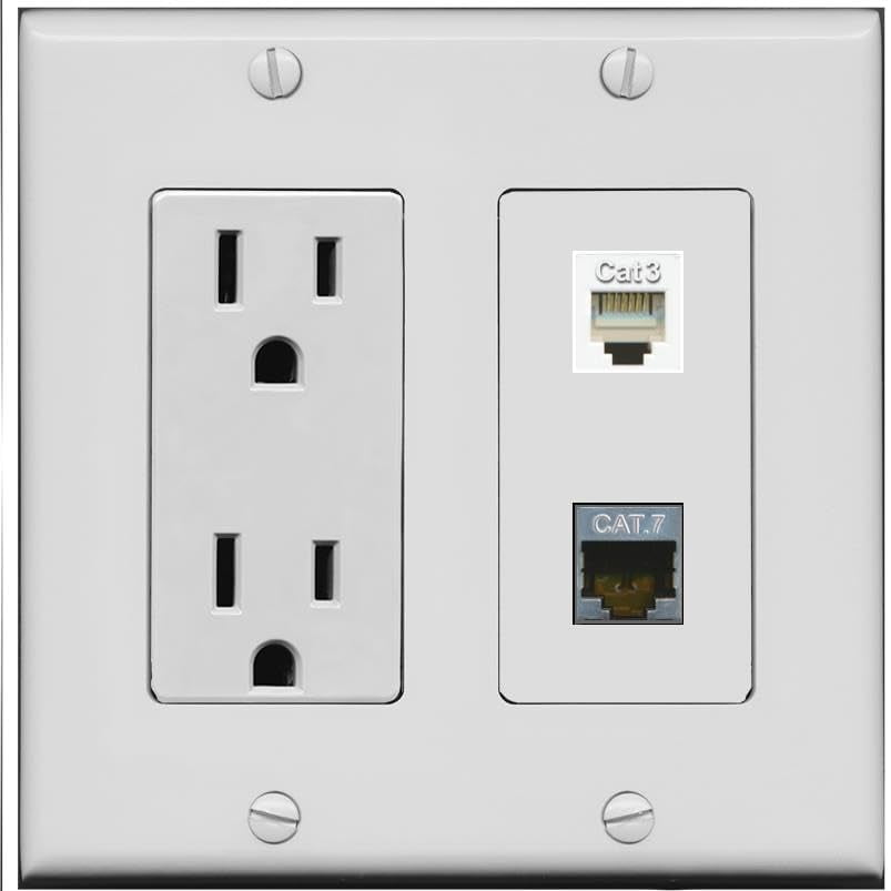 RiteAV 15 Amp Power Outlet and CAT7 Phone Wall Plate [Gray]