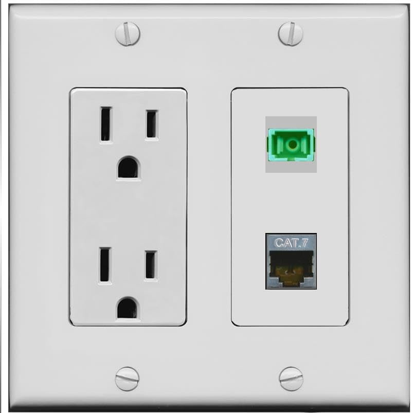 RiteAV 15 Amp Power Outlet and CAT7 SC-APC-SX Wall Plate [Gray]