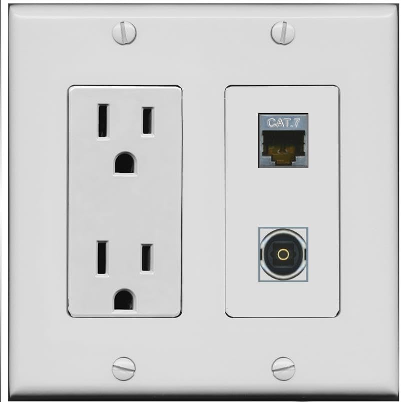 RiteAV 15 Amp Power Outlet and CAT7 TOSLINK Wall Plate [Gray]