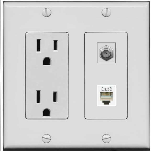 RiteAV 15 Amp Power Outlet and Coax Phone Wall Plate [Gray]