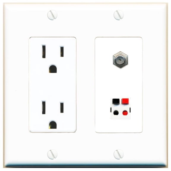 RiteAV 15 Amp Power Outlet and Coax Speaker Wall Plate Decorative [White]