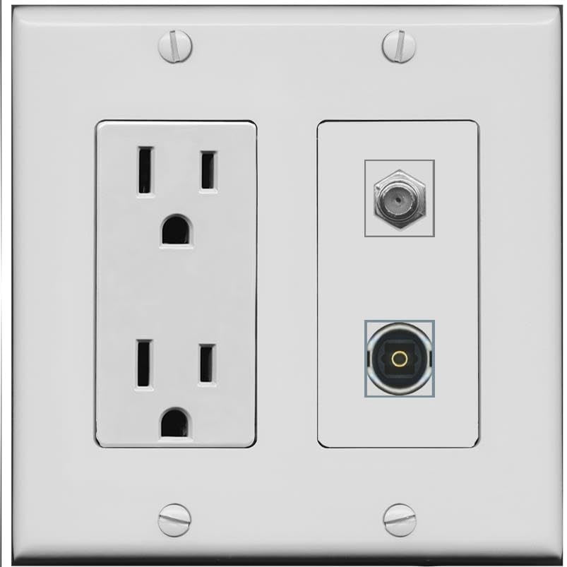 RiteAV 15 Amp Power Outlet and Coax TOSLINK Wall Plate [Gray]