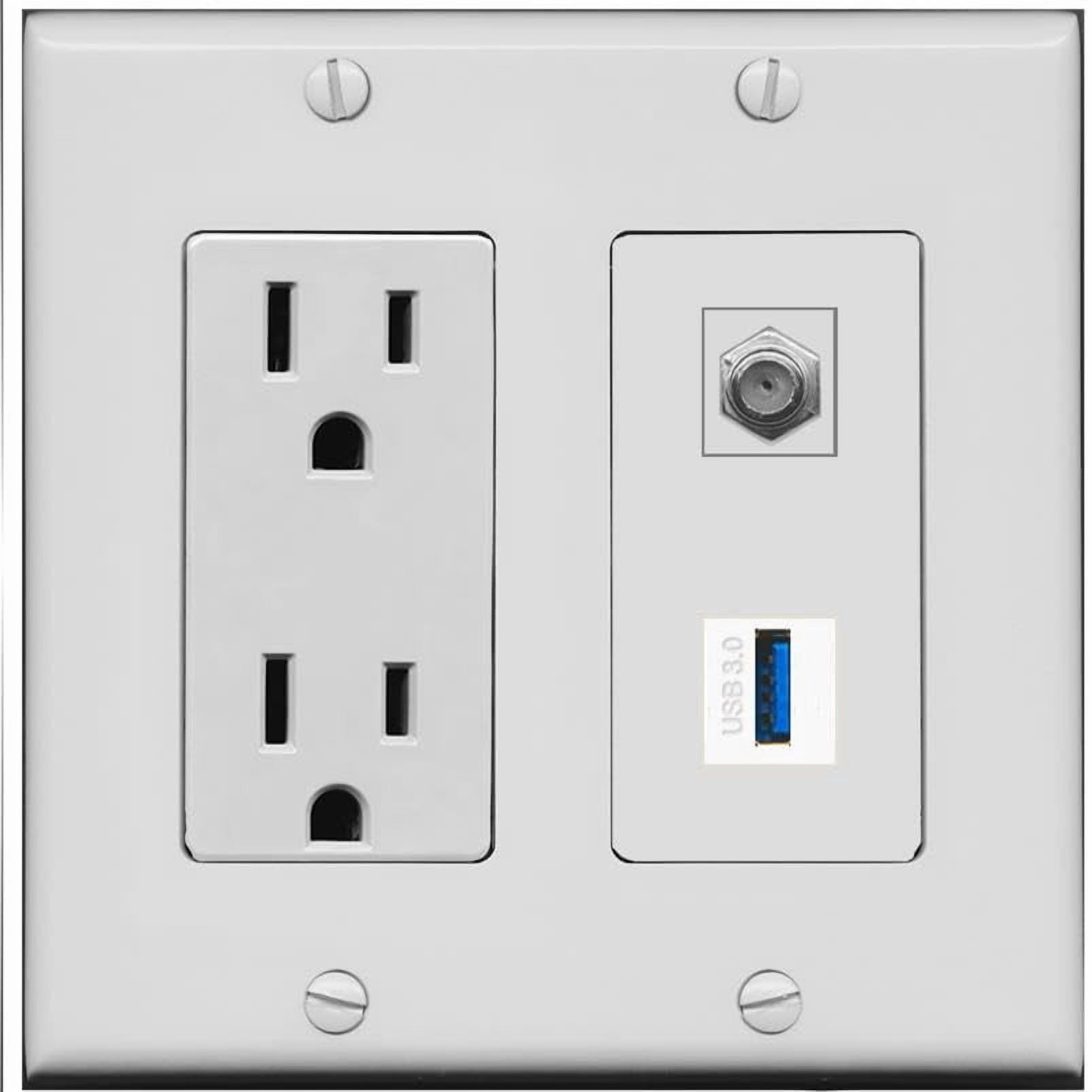 RiteAV 15 Amp Power Outlet and Coax USB-3 Wall Plate [Gray]