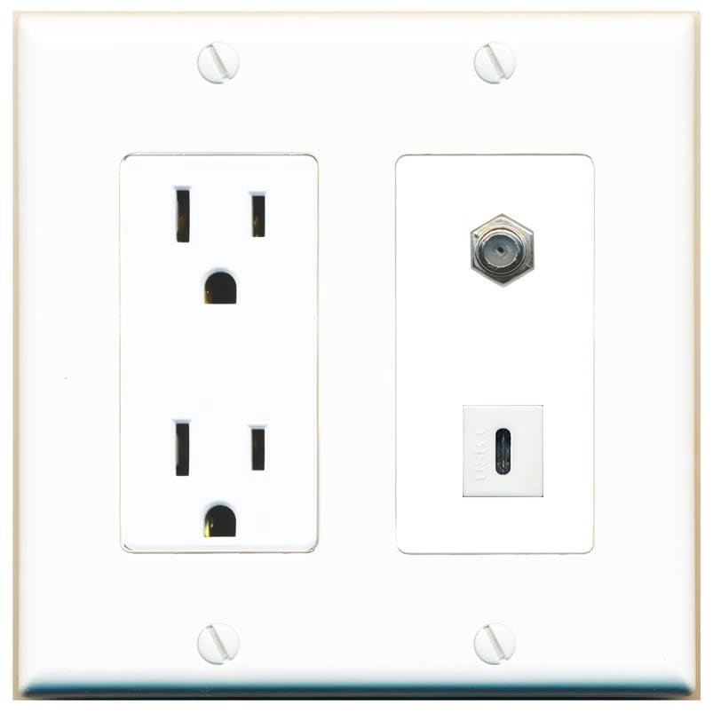 RiteAV 15 Amp Power Outlet and Coax USBC Wall Plate Decorative [White]