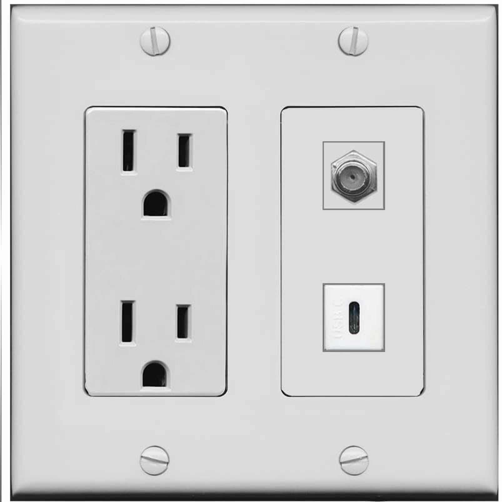 RiteAV 15 Amp Power Outlet and Coax USBC Wall Plate [Gray]