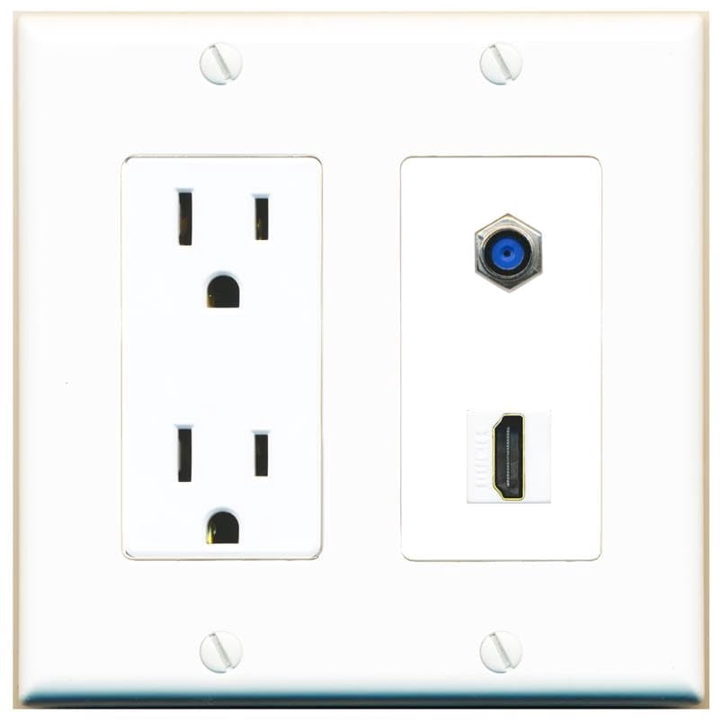 RiteAV 15 Amp Power Outlet and F81 HDMI Wall Plate Decorative [White]
