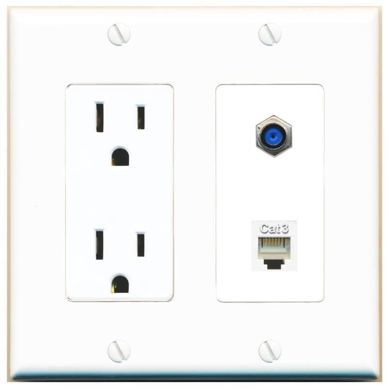 RiteAV 15 Amp Power Outlet and F81 Phone Wall Plate Decorative [White]