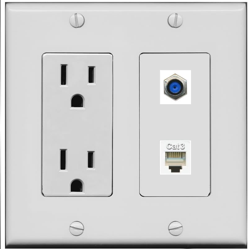RiteAV 15 Amp Power Outlet and F81 Phone Wall Plate [Gray]