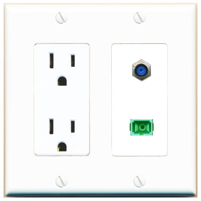 RiteAV 15 Amp Power Outlet and F81 SC-APC-SX Wall Plate Decorative [White]