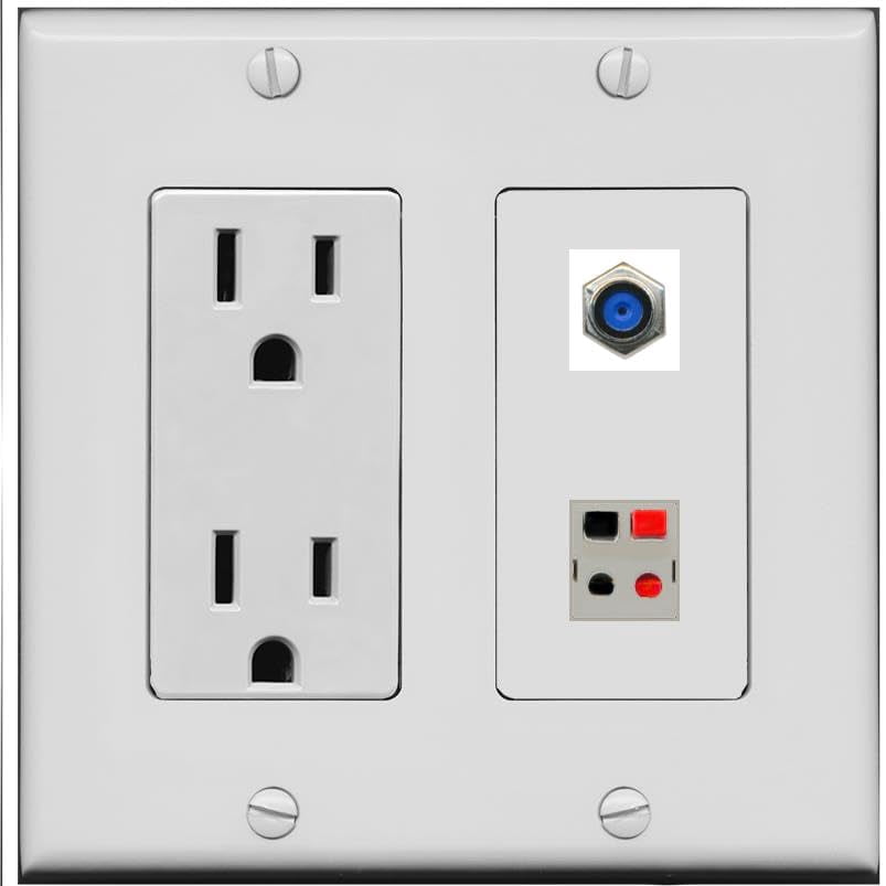 RiteAV 15 Amp Power Outlet and F81 Speaker Wall Plate [Gray]