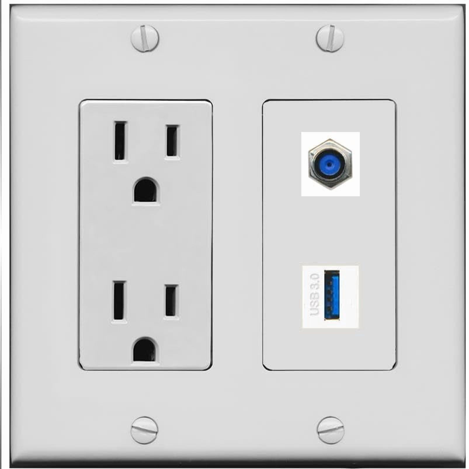 RiteAV 15 Amp Power Outlet and F81 USB-3 Wall Plate [Gray]