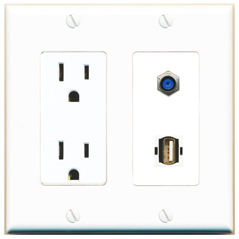 RiteAV 15 Amp Power Outlet and F81 USB2 Wall Plate Decorative [White]