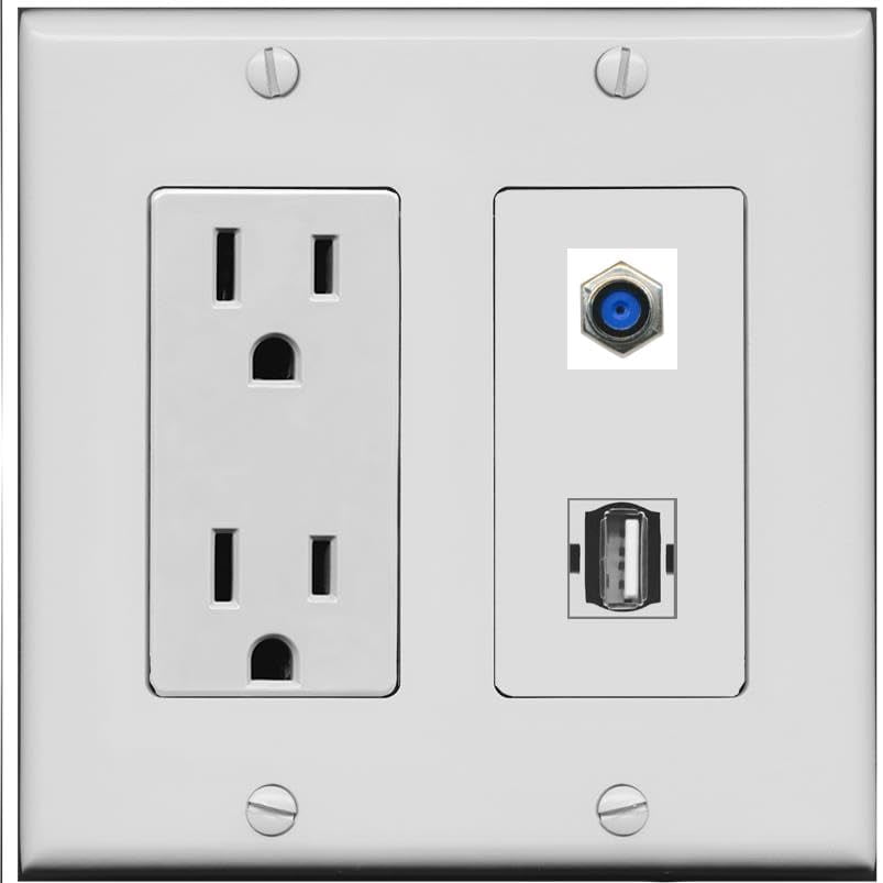 RiteAV 15 Amp Power Outlet and F81 USB2 Wall Plate [Gray]